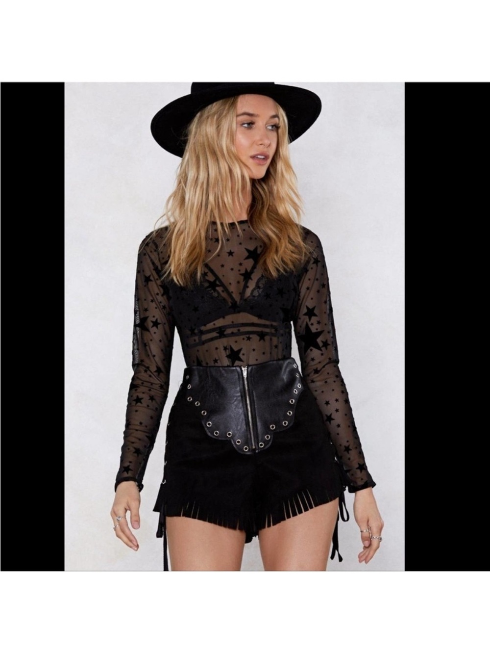 Nasty Gal Mesh How Star will you go Long Sleeve Bodysuit - Picture 2 of 10